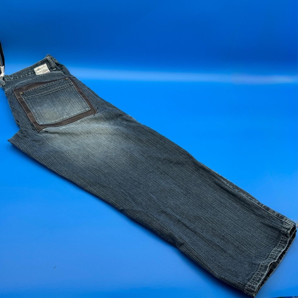 Y2K VTG Pelle Pelle Mens Jeans Dark‎ Wash Leather Pocket Relaxed Fit Size 40x34